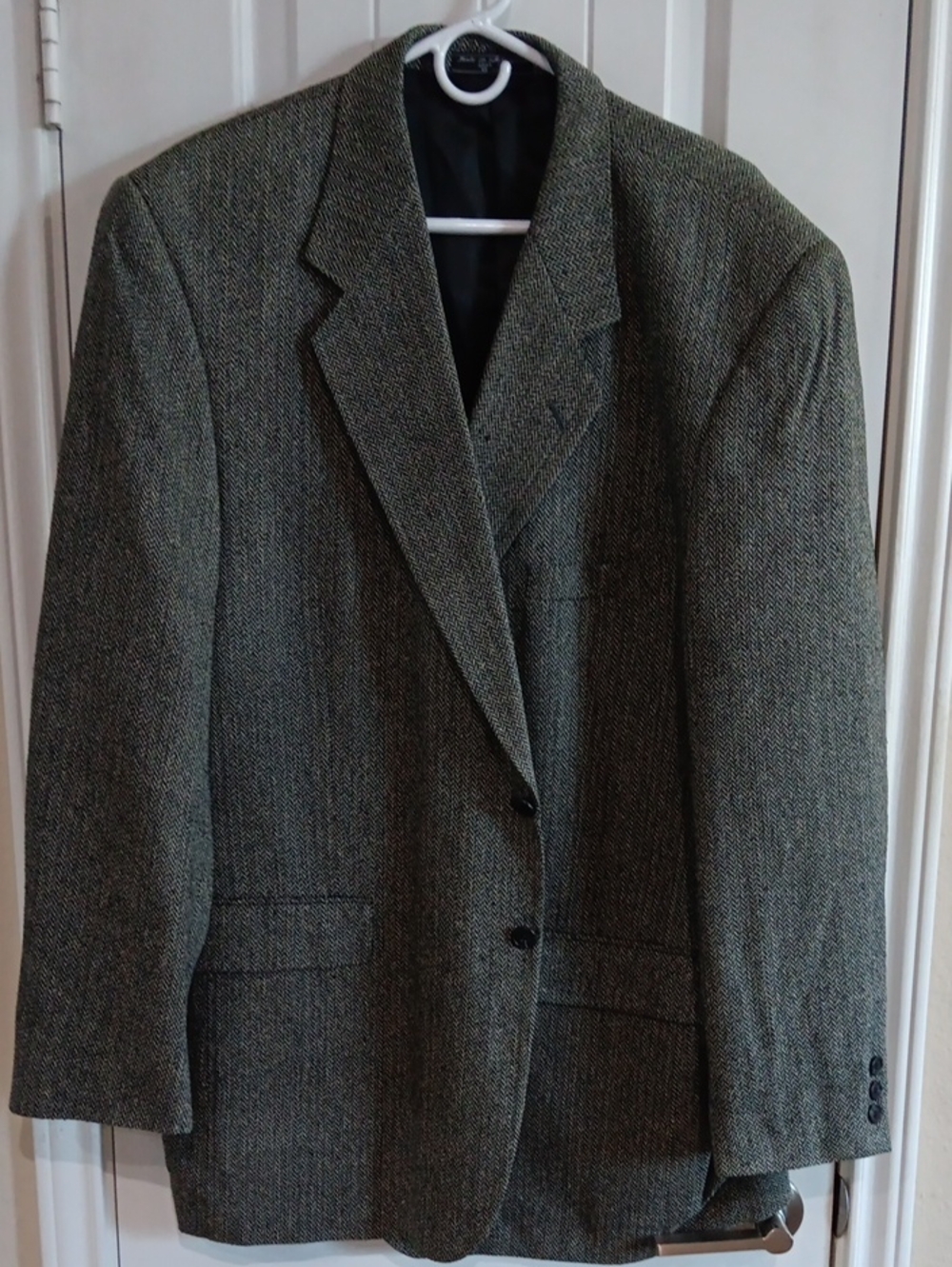 Vtg Barrington 100% Silk Tweed Knit Herringbone Blazer 46